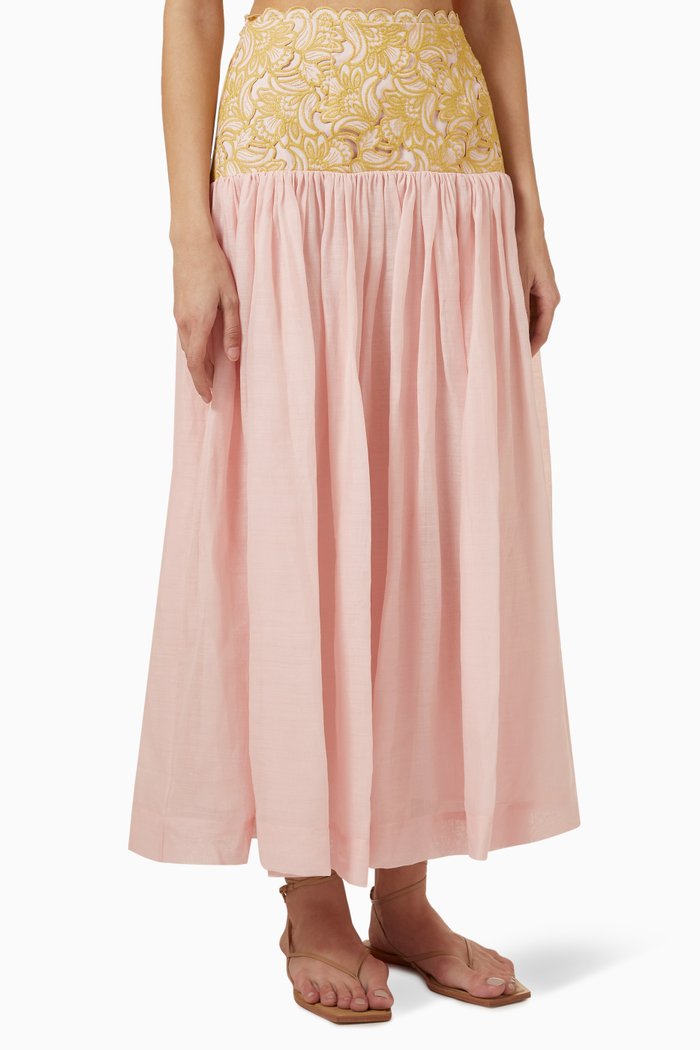 

Anthea Broderie Maxi Skirt in Cotton, Pink
