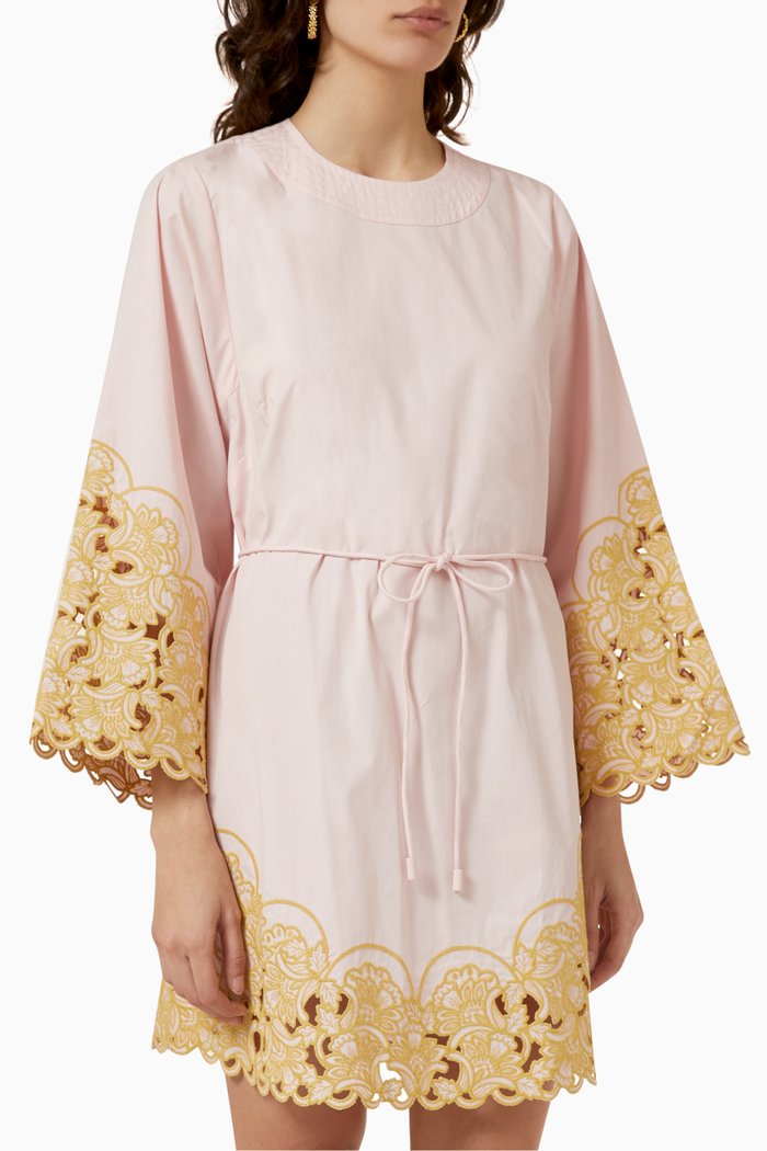 Anthea Broderie Mini Dress in Cotton, Pink