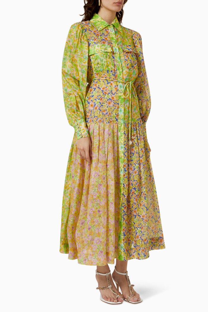 

Daisy Patchwork Midi Shirt Dress in Ramie, Multicolour