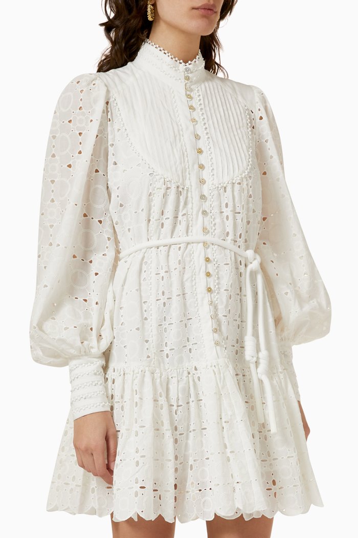 Evie Mini Shirt Dress in Cotton, White