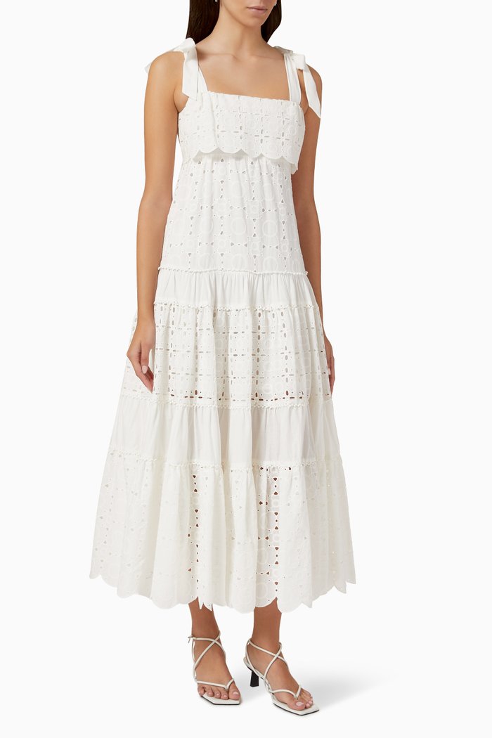 

Evie Panelled Midi Dress in Cotton, White