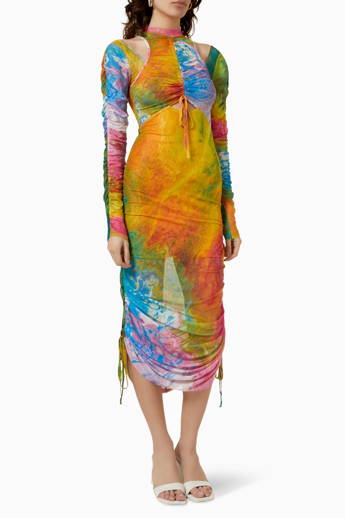 

Irving Midi Dress in Mesh, Multicolour