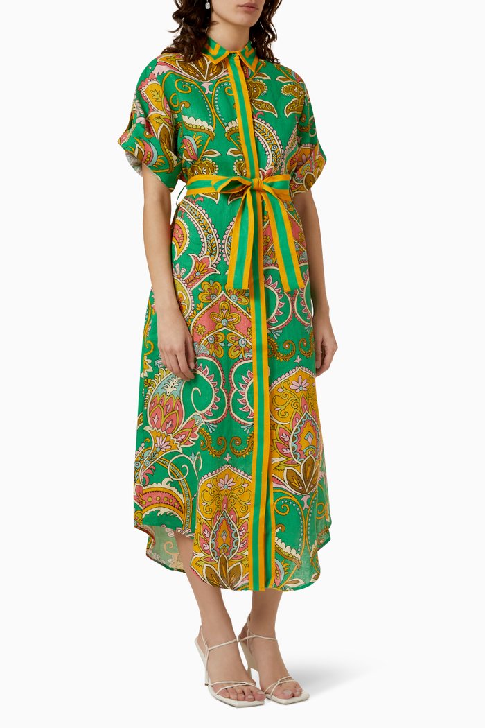 

Marion Midi Shirt Dress in Cotton, Green