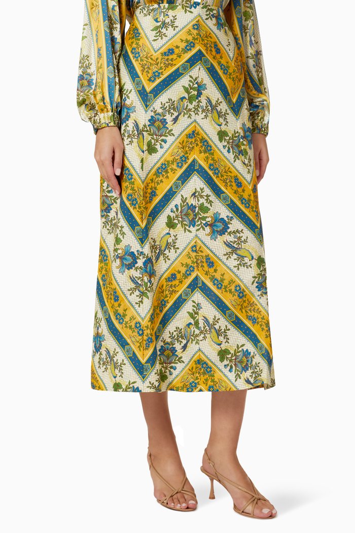 Quinn Midi Skirt in Linen, Multicolour