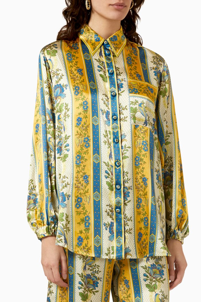 

Quinn Button-down Shirt in Silk Satin, Multicolour