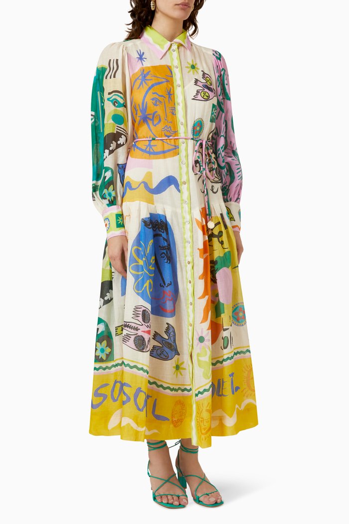 

Soleil Maxi Shirt Dress in Ramie, Multicolour