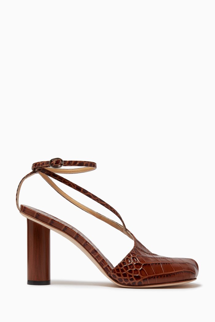 Christine 95 Sandals in Croc-embossed Leather, Brown