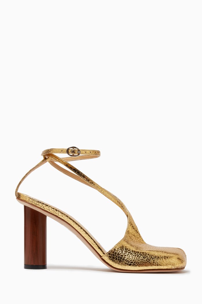 Christine 95 Sandals in Croc-embossed Leather, Gold