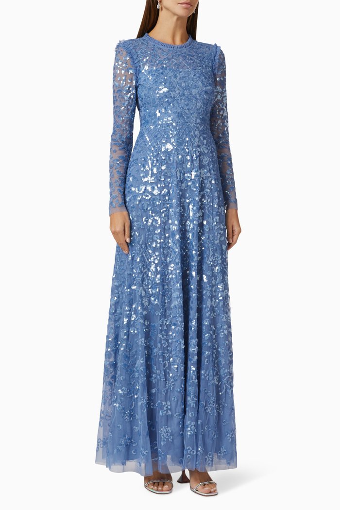 

Aurelia Sequin-embellished Gown in Recycled Tulle, Blue