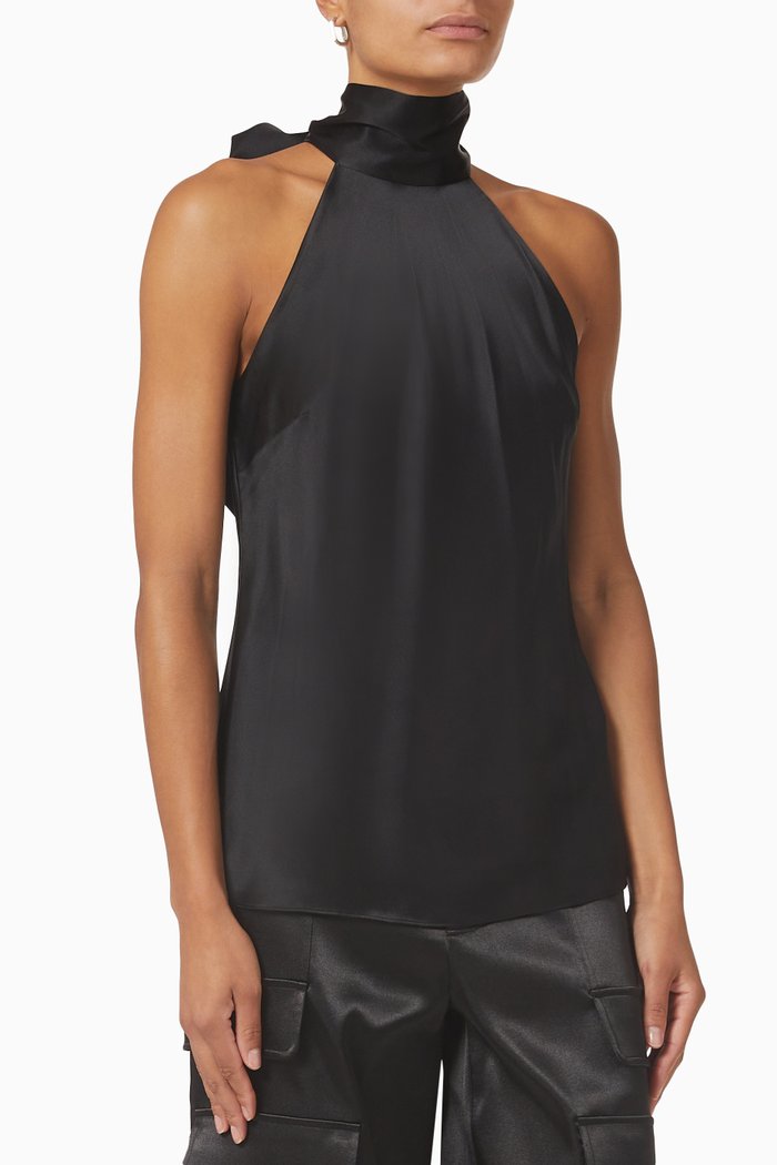 

Draped Halterneck Top in Silk, Black