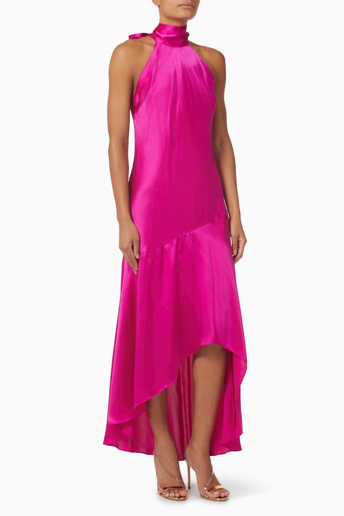 

Draped Halterneck Maxi Dress in Silk, Pink