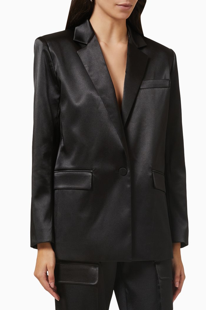 

Strong Shoulders Blazer in Satin, Black