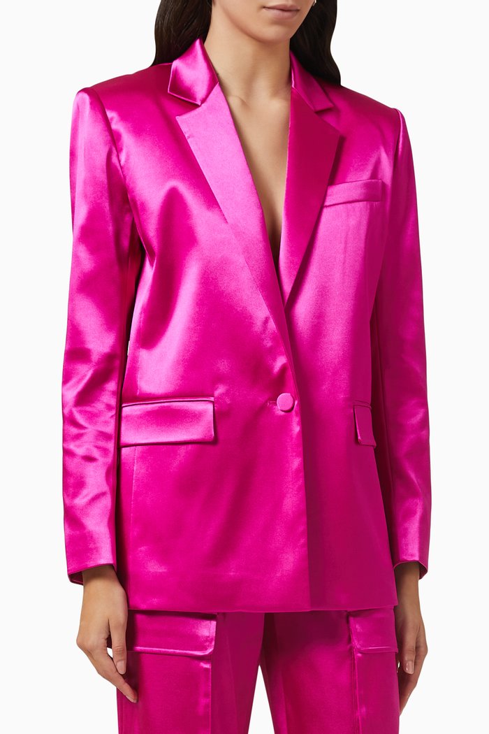 Strong Shoulders Blazer in Satin, Pink