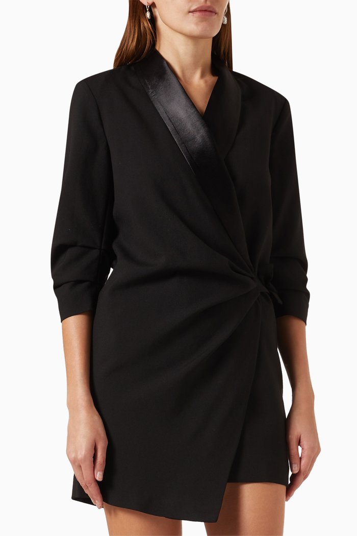 

Tuxedo Wrap Mini Dress in Wool, Black