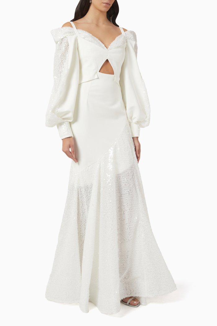 

Sequin-embellished Maxi Dress, White