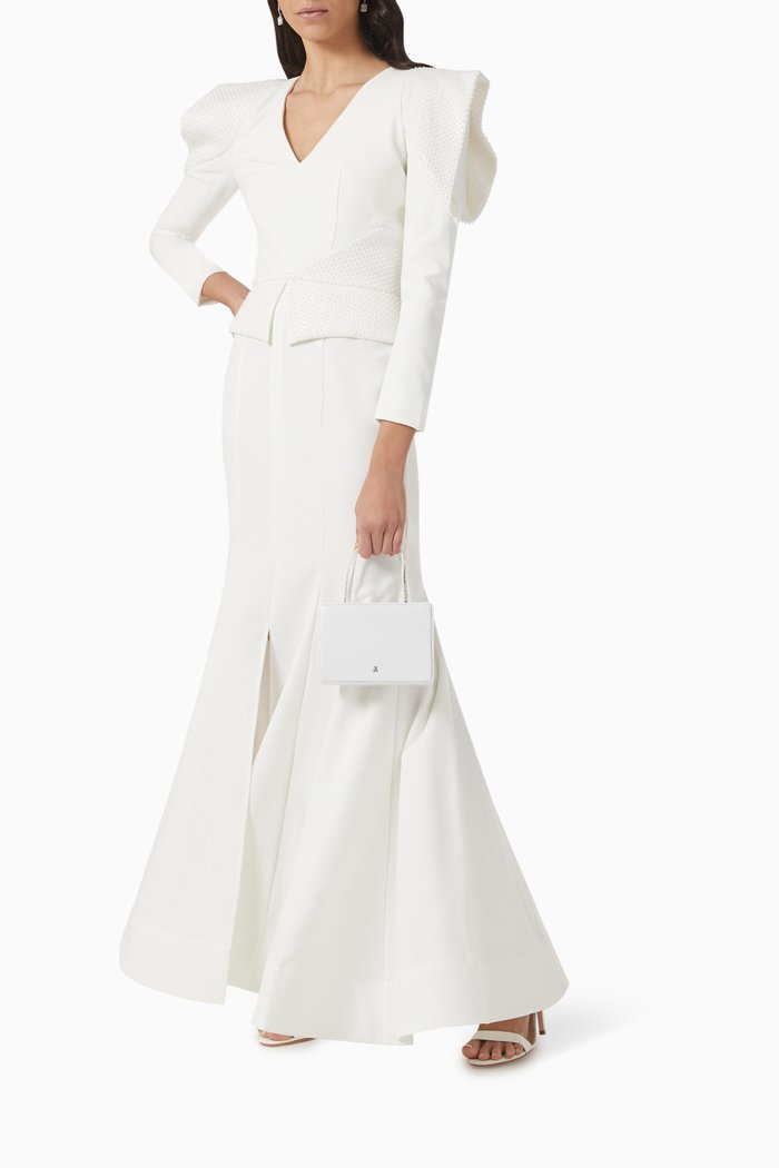 

Pearl-embellished Peplum Maxi Dress, White