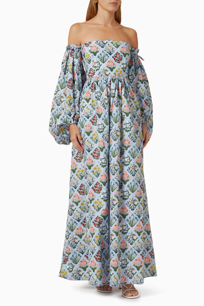 

Alheli Off-shoulder Maxi Dress in Cotton, Blue