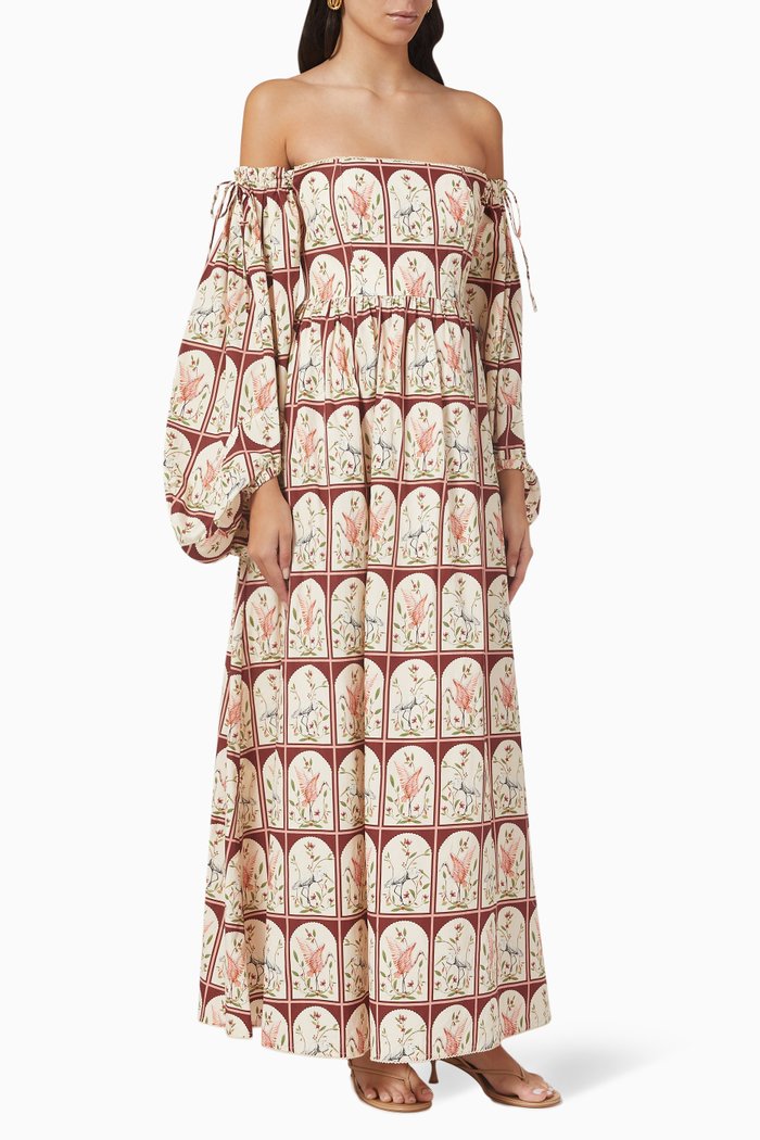 

Alheli Off-shoulder Maxi Dress in Cotton, Multicolour