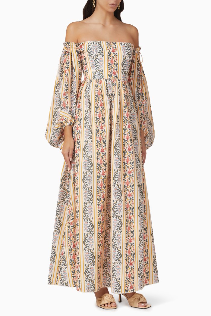 Alheli Off-shoulder Maxi Dress in Cotton, Orange