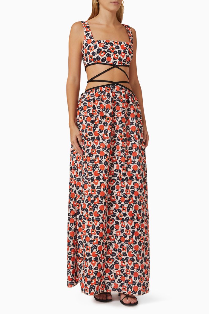 

Peonia Cut-out Maxi Dress in Cotton-poplin, Red