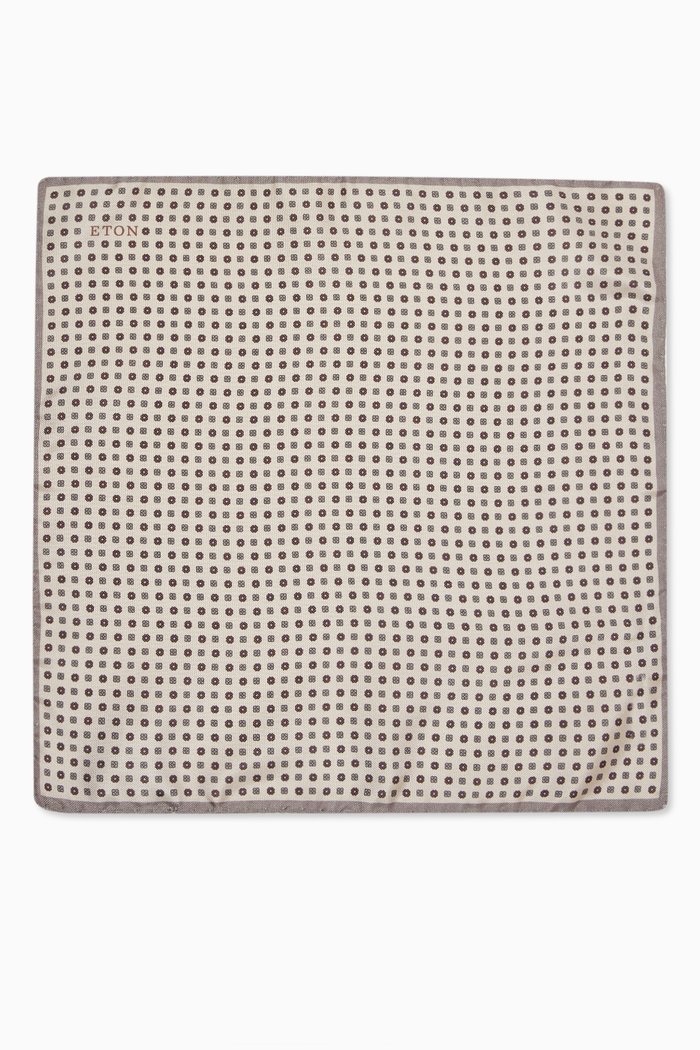 

Micro Floral Pocket Square in Silk, Brown
