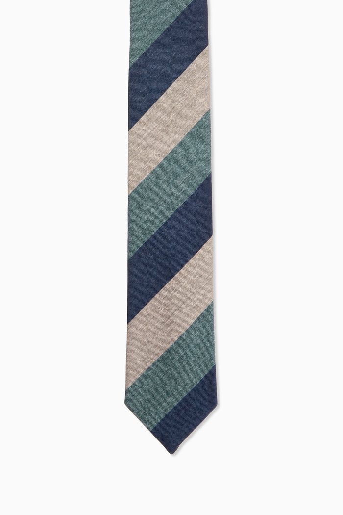 

Regimental Striped Tie in Silk-cotton, Green