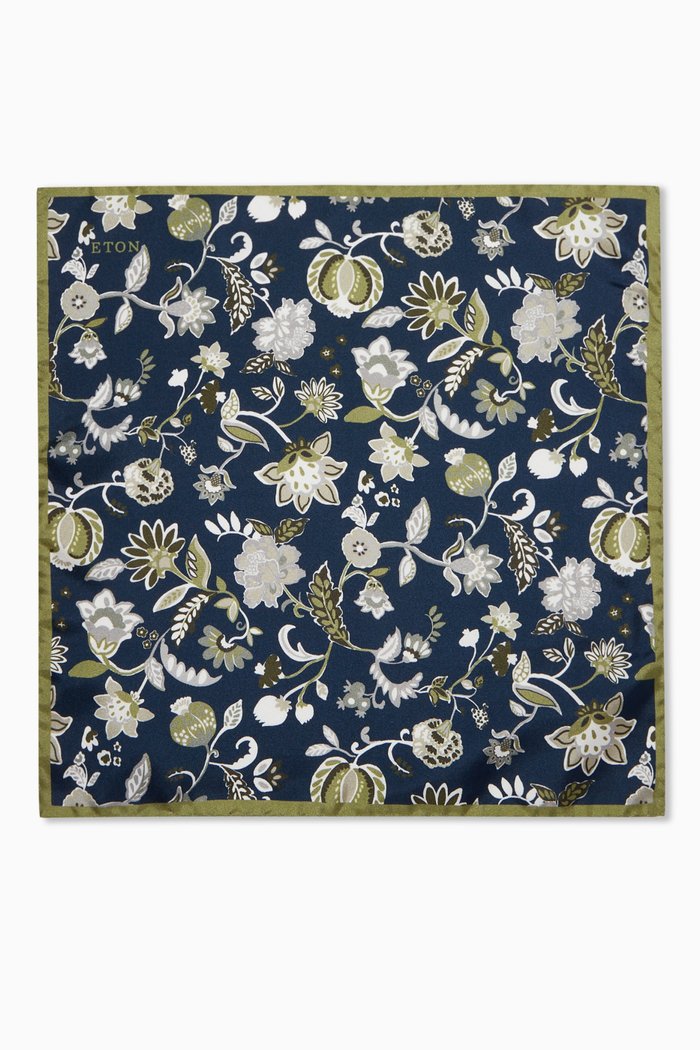 

Floral Pocket Square in Silk, Blue