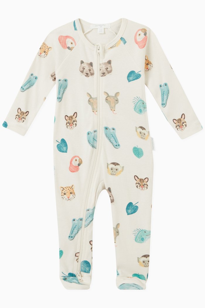

Jungle Faces-print Sleepsuit in Organic Cotton, Multicolour