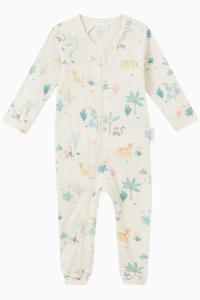 

Jungle Dream Print Sleepsuit in Organic Cotton, Neutral