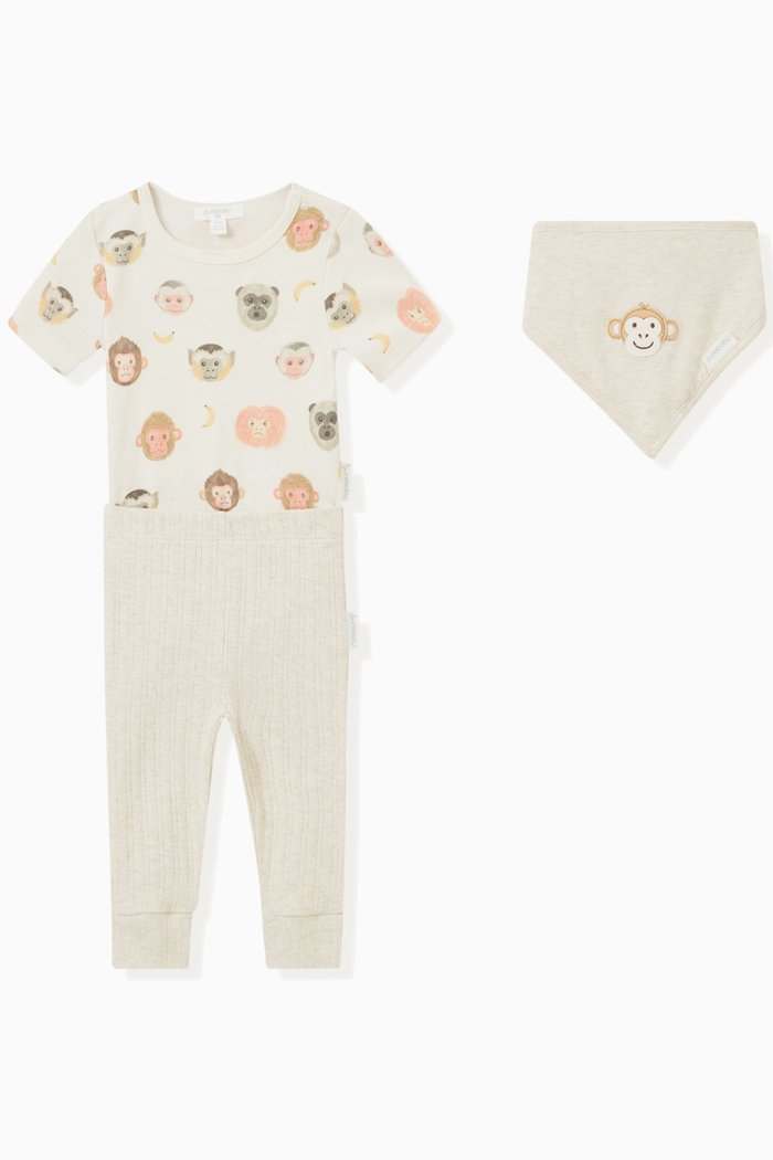 Monkey Business Bodysuit 3-piece Gift set in Organic Cotton, Neutral