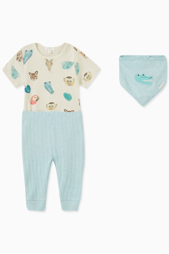 

Jungle Faces Bodysuit 3-piece Gift set in Organic Cotton, White