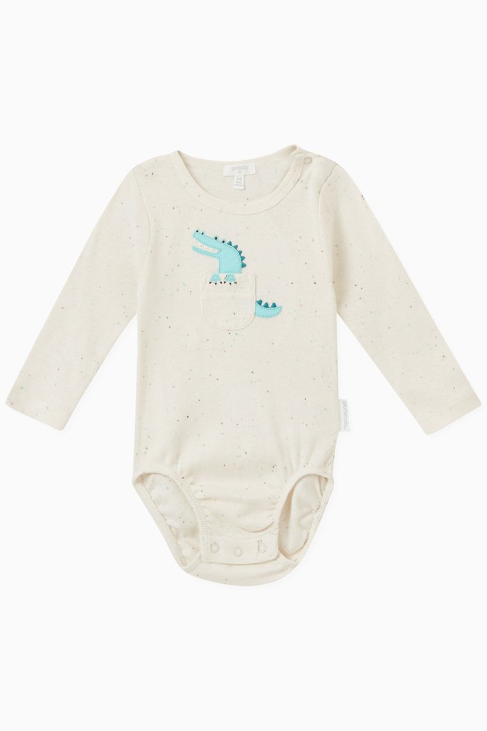 

Crocodile Peekaboo Bodysuit in Cotton, White