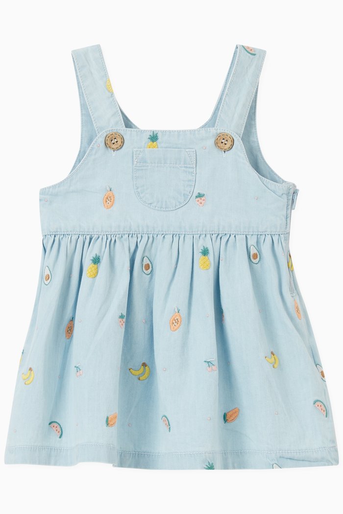 

Fruity Pinnie Dress in Organic Cotton, Blue