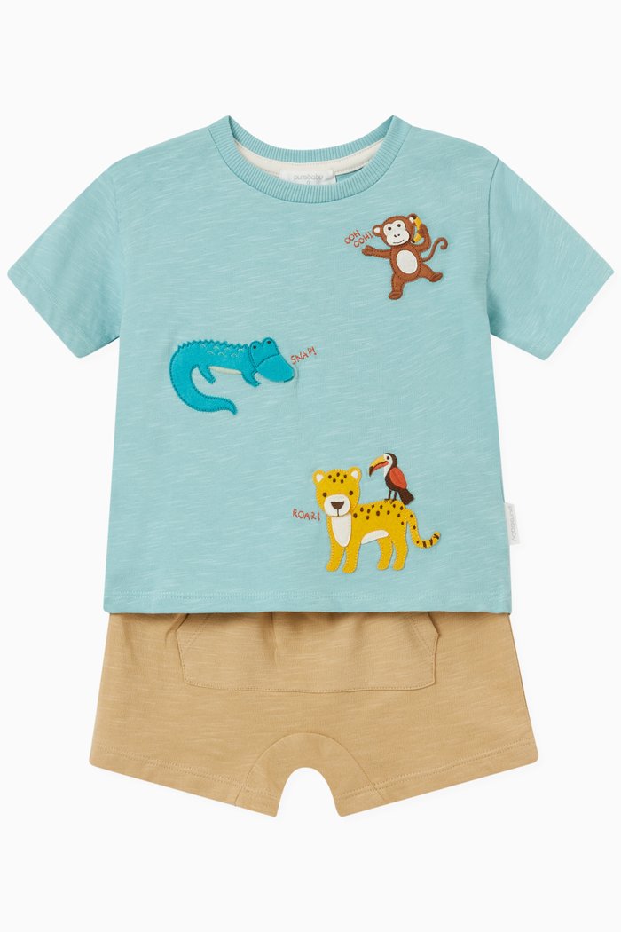 

Jungle Patch T-shirt & Shorts Set in Cotton, Blue