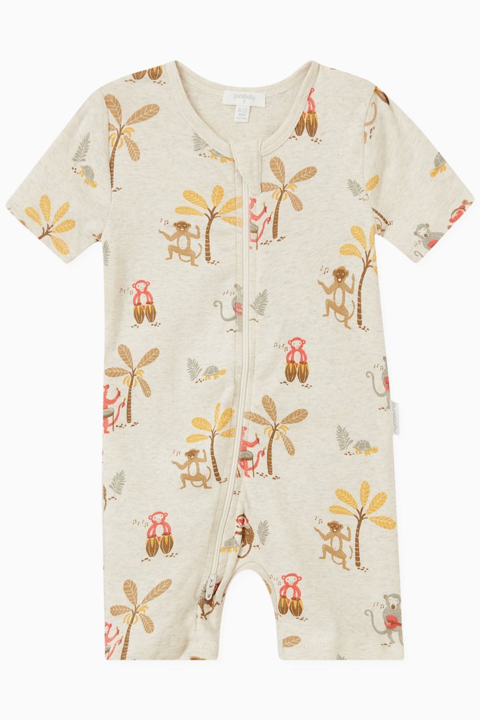 

Monkey Print Romper in Cotton, Neutral