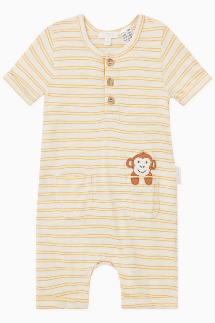 

Henley Striped Bodysuit in Organic Cotton, Neutral