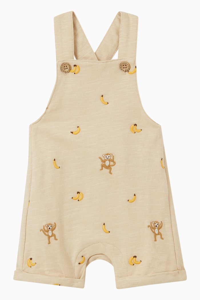 Monkey Print Overalls in Organic Cotton, Yellow