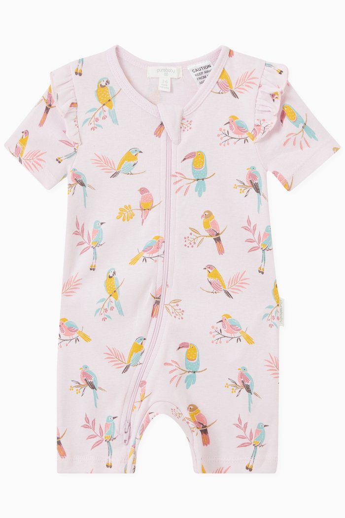 

Parrot-print Ribbed Bodysuit in Organic Cotton, Pink