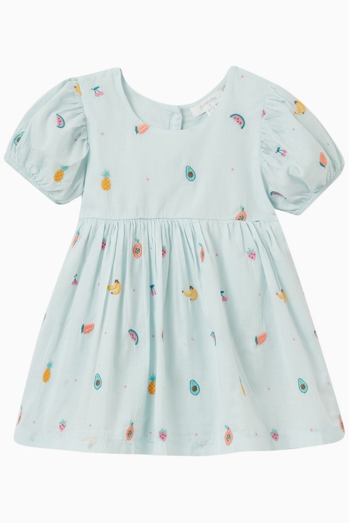 

Fruity Embroidered Dress in Cotton, Neutral