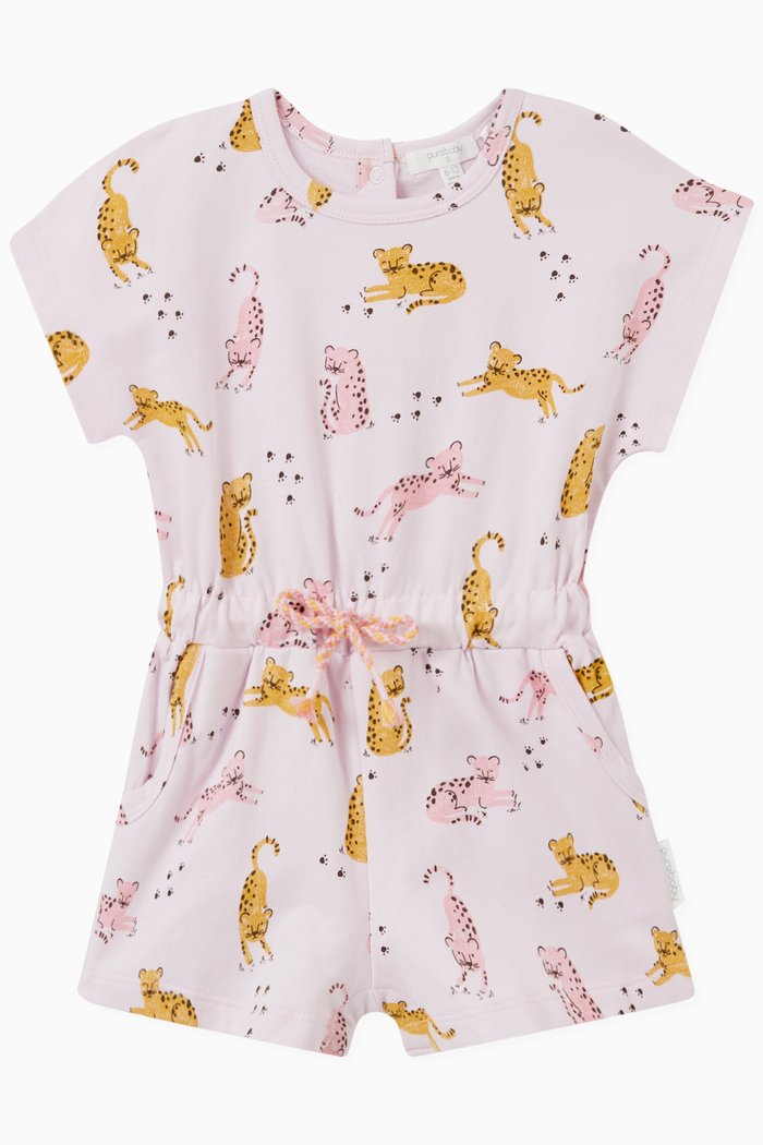 

Jaguar Print Onesie in Organic Cotton, Pink