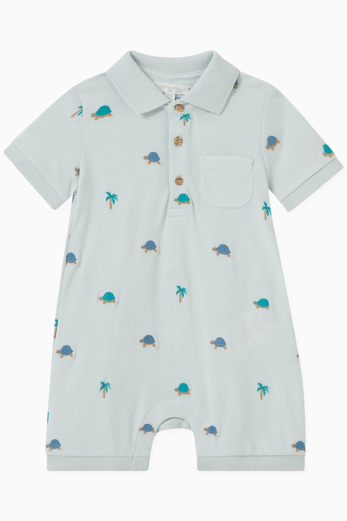 

Embroidered Polo Bodysuit in Organic Cotton Piqué, Blue