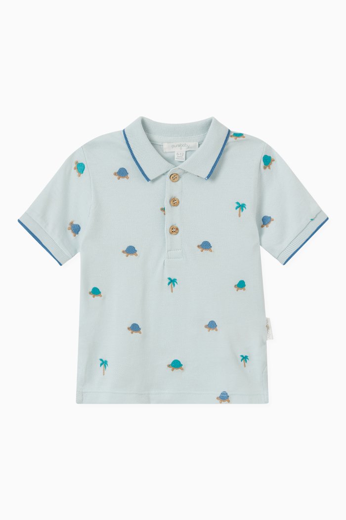

Turtle Embroidery Polo Shirt in Cotton, Blue