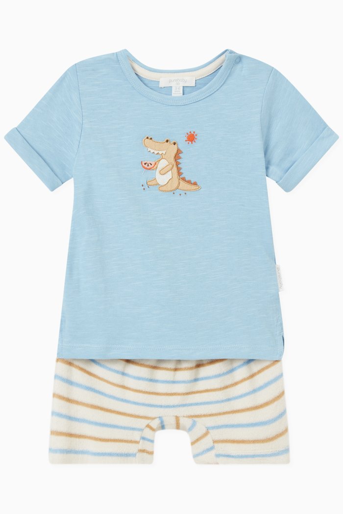 

Alligator T-shirt & Shorts Set in Jersey & Towelling, Blue