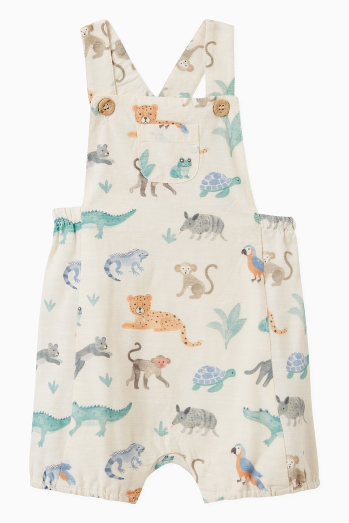 

Jungle Life Print Overalls in Cotton, Neutral