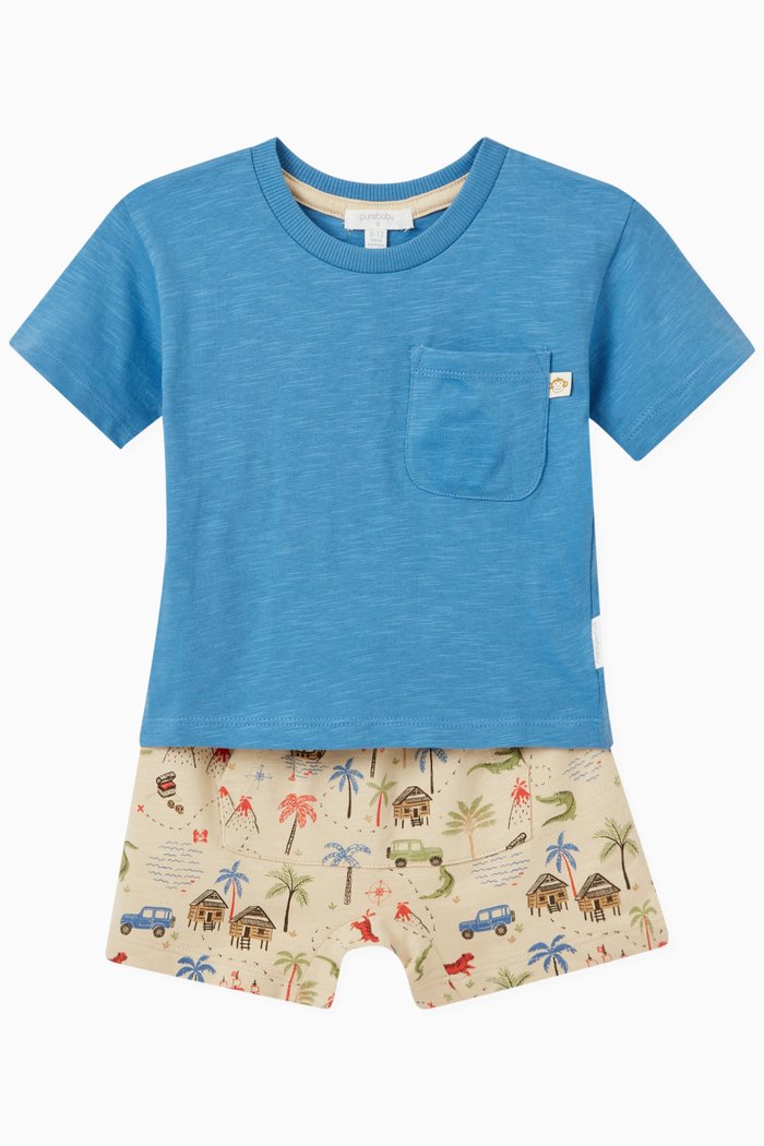 

Treasure Island Print T-shirt & Shorts Set in Cotton, Blue