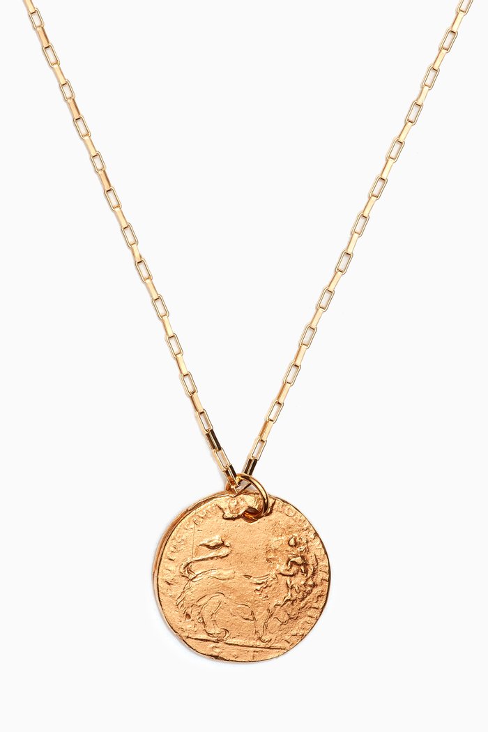 

Medium Leone Necklace on Box Chain in 24kt Gold Plated Bronze