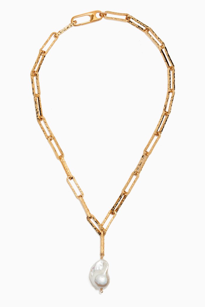 

The Baroque Pearl Layer Necklace in 24kt Gold-plated Bronze, White