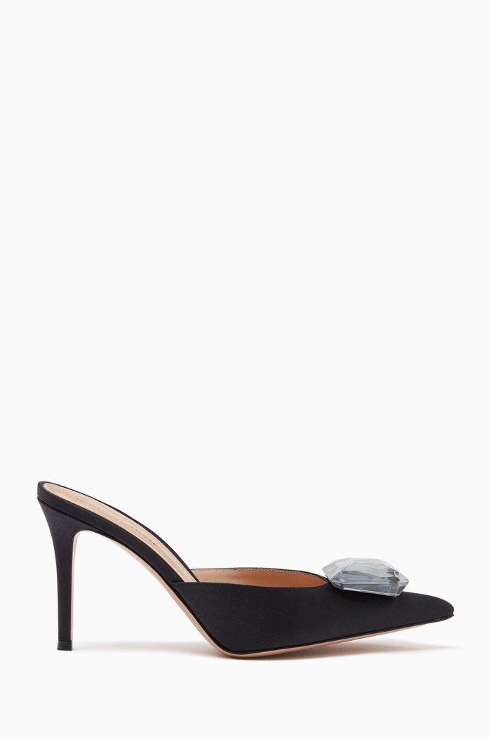

Jaipur 85 Maxi Jewel Mules in Satin & leather, Black