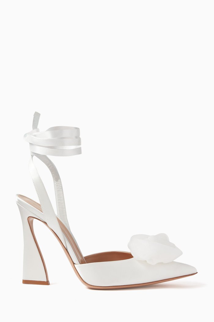 

Rose Embroidered Pumps in Satin, White
