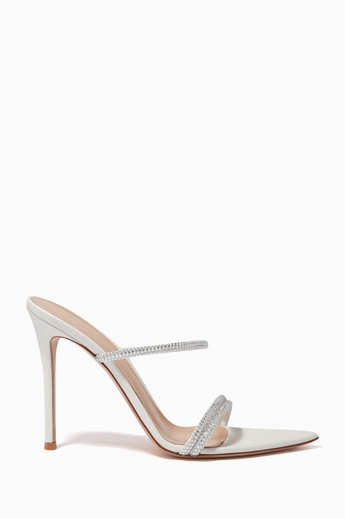 

Cannes 105 Crystal-embellished Mules in Suede, White